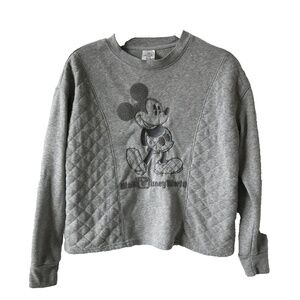 Mickey Mouse Sweater Embroidered Quilted Design Walt Disney World Small Gray